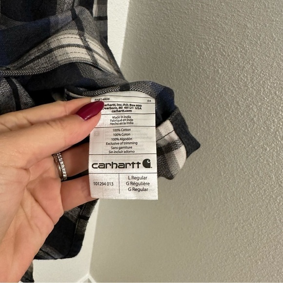 Carhartt Hubbard Flannel Shirt Long Sleeve Black White Blue Plaid Size L Men’s - Picture 12 of 12